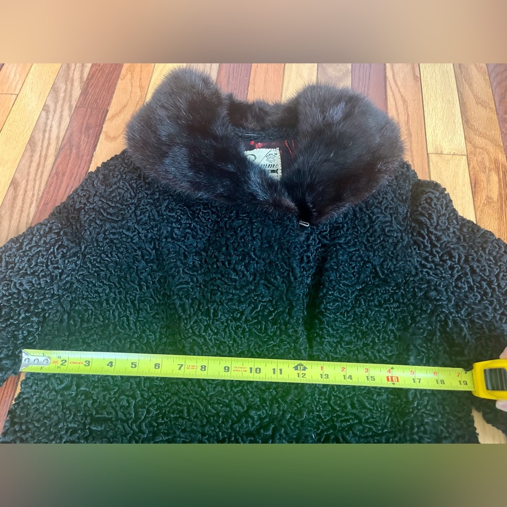 VINTAGE PERSIAN LAMB FUR COAT WOMENS BLACK ASTRakhan LAFLAMME FOURRURE - Picture 11 of 11